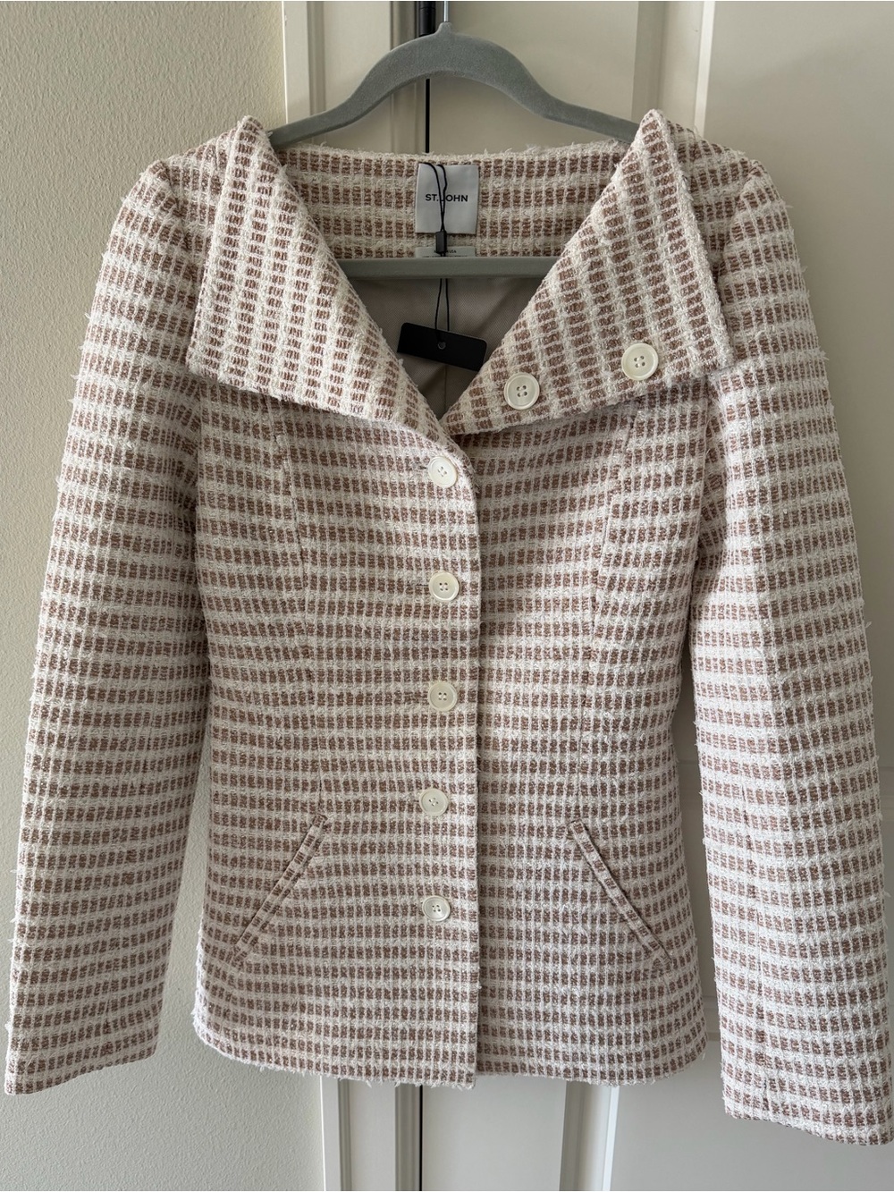 St. John Cream & Beige Tweed Button-Front Blazer size xsmall/small